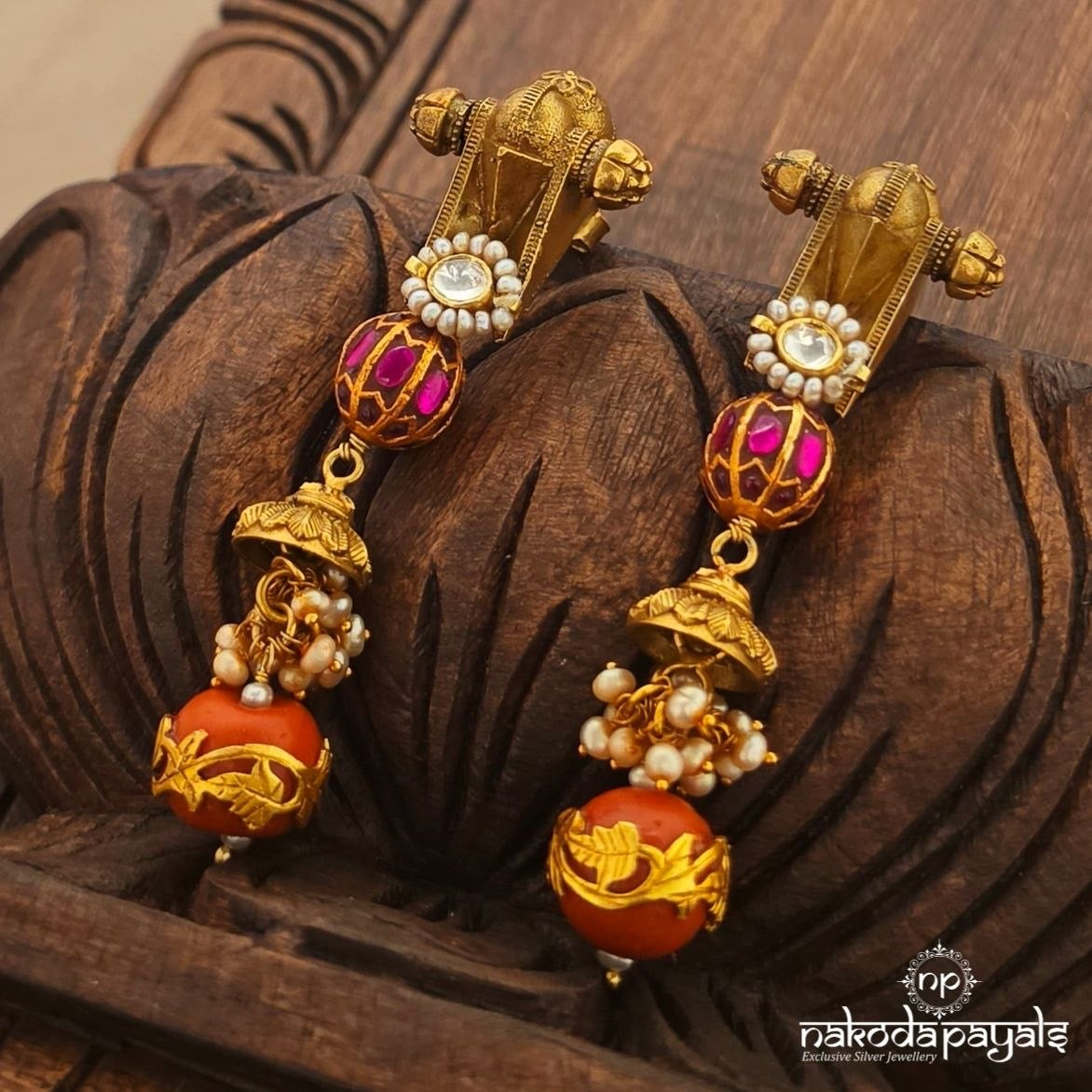 Coral Drop Kundan Earrings (Ge11523)