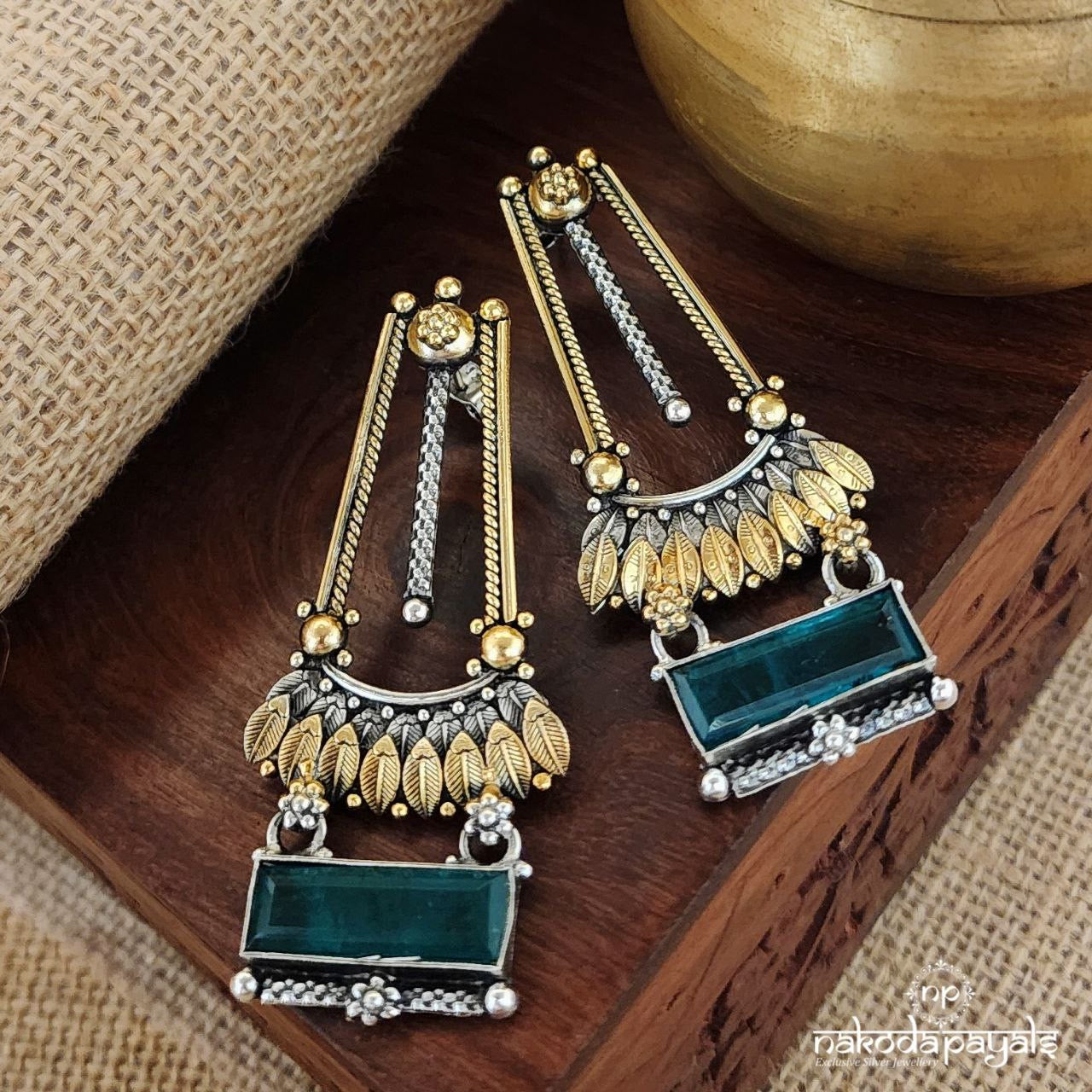 Green Serenity Dual Tone Earrings (C1977)