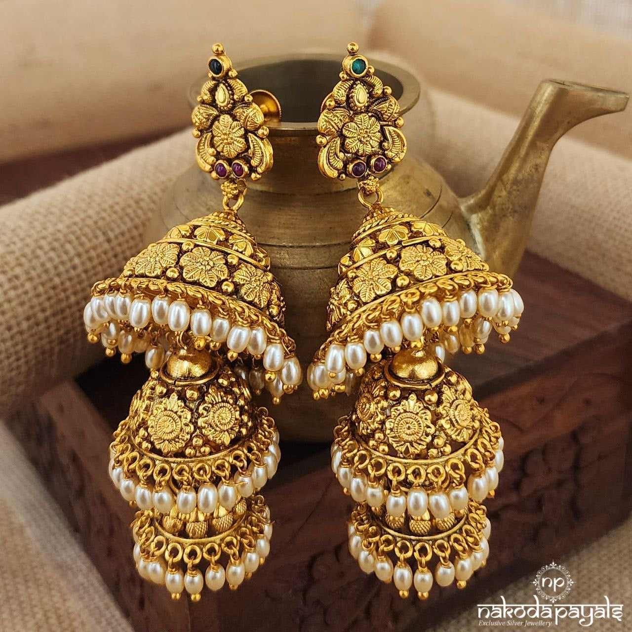 Triple Bloom Jhumka (Ge8485)