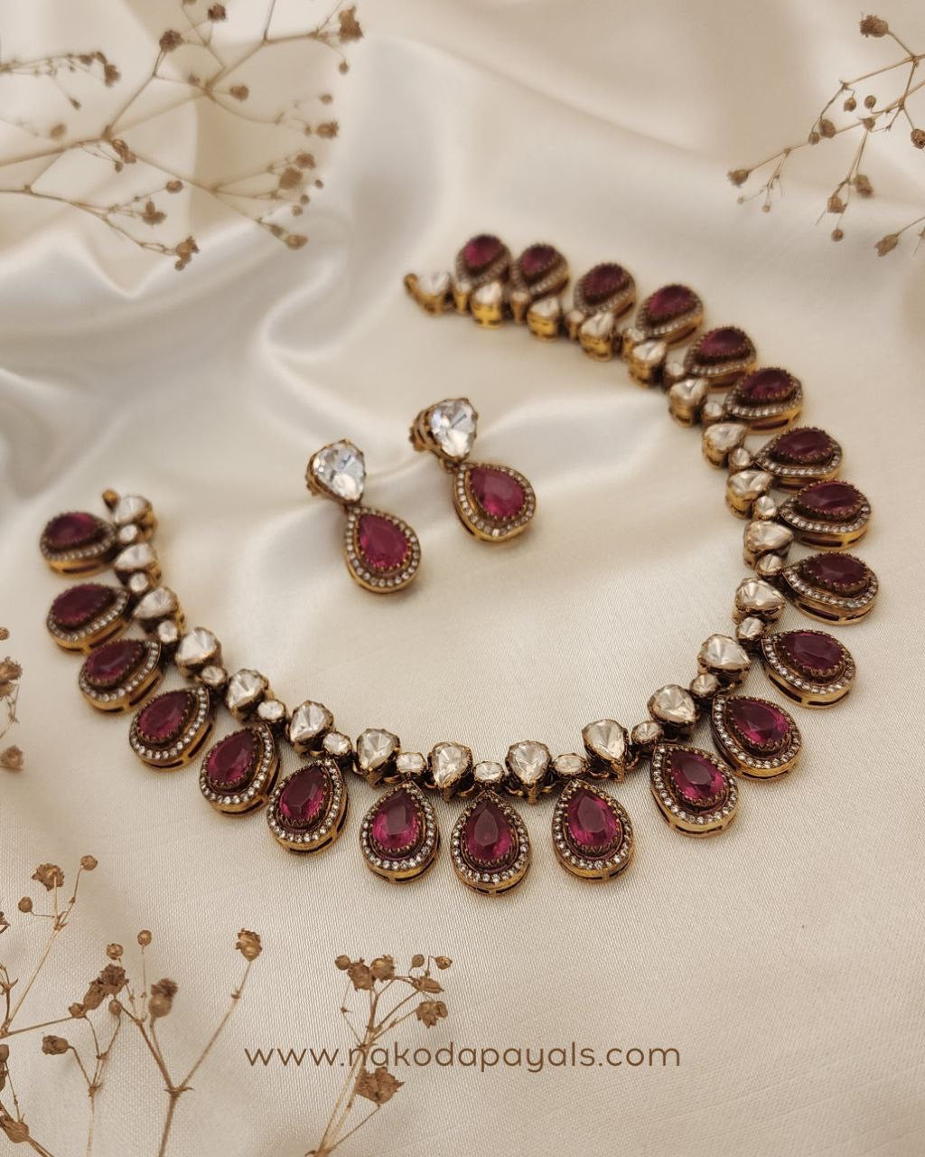 Crown Of Blush Moissanite Neckpiece With Earrings (Gn8175)