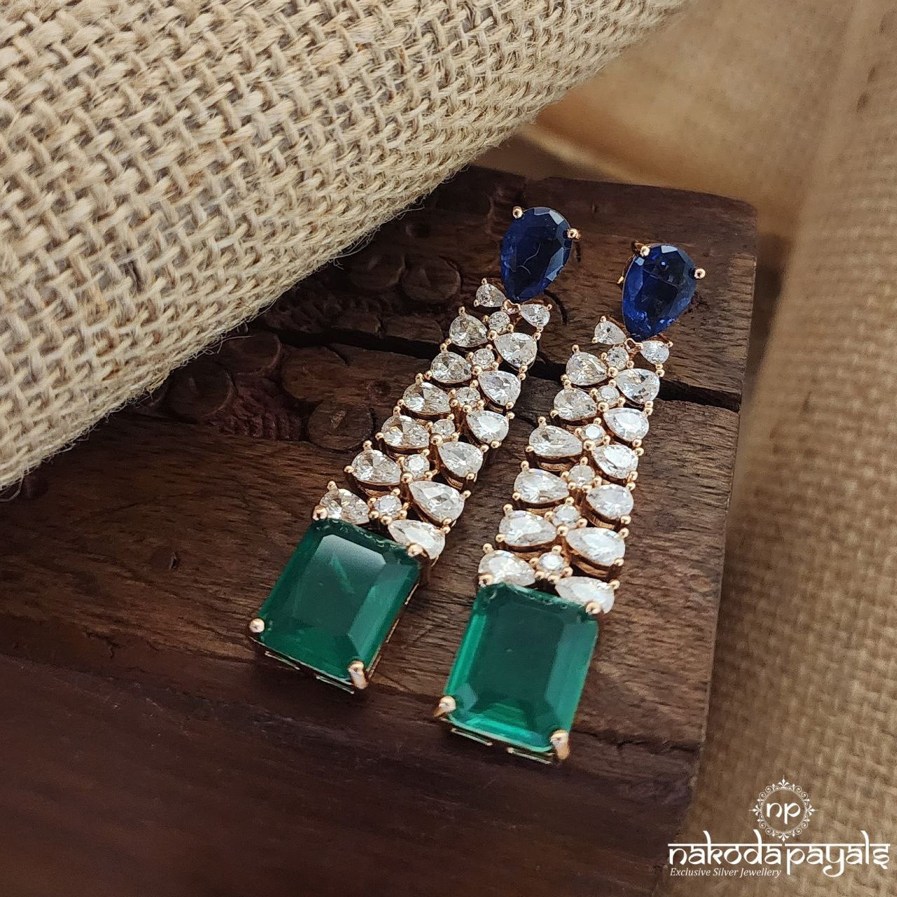 Blue Green Bow Rosegold Earrings (St3217)