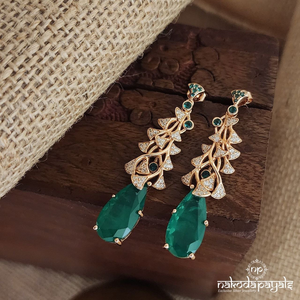 Green Drop Rosegold Earrings (St3221)