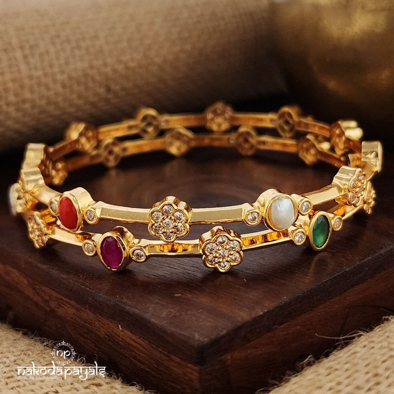 Glorious Navaratna Bangles Pair (Gk2963)