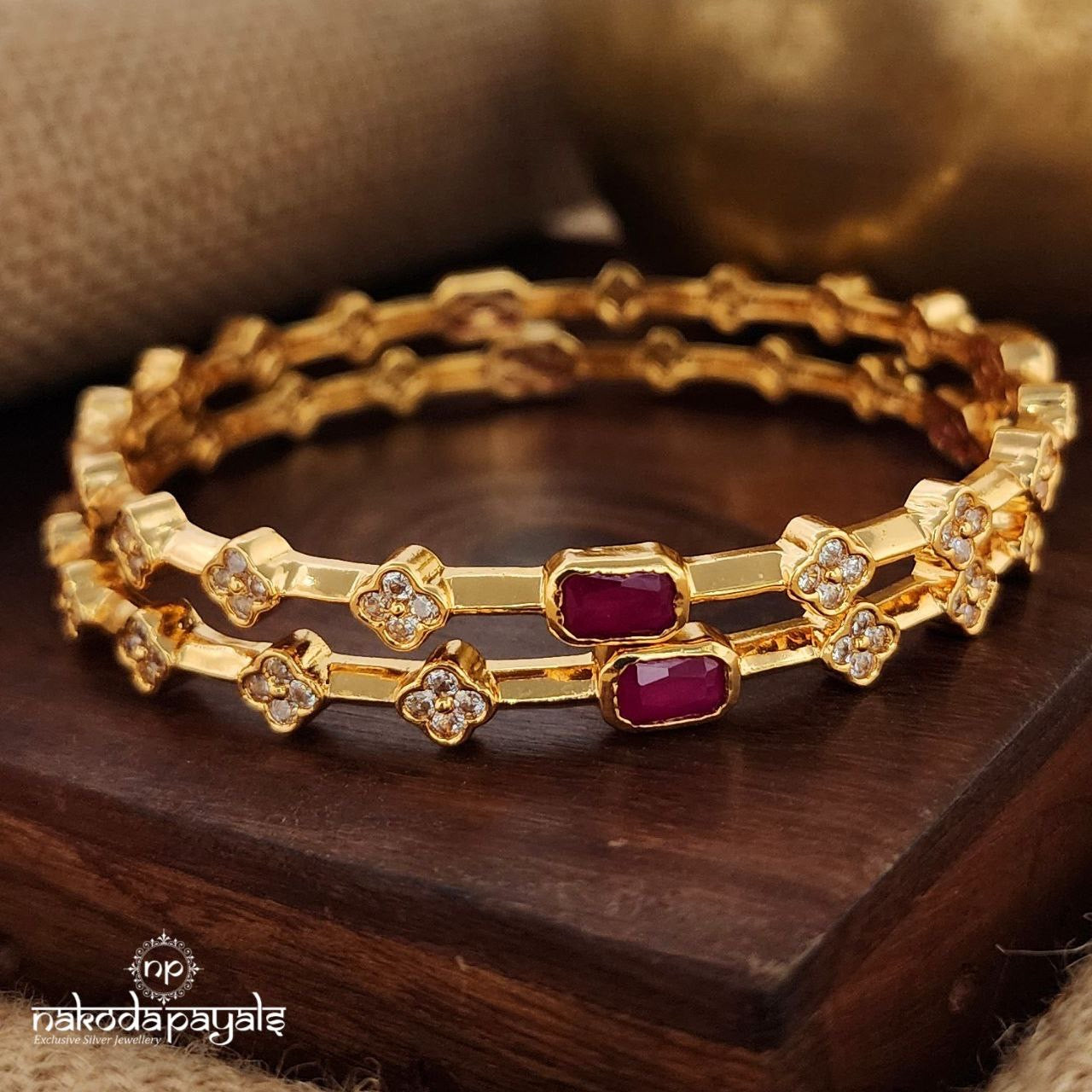 Rectangular Pink Bangles Pair (Gk2954)