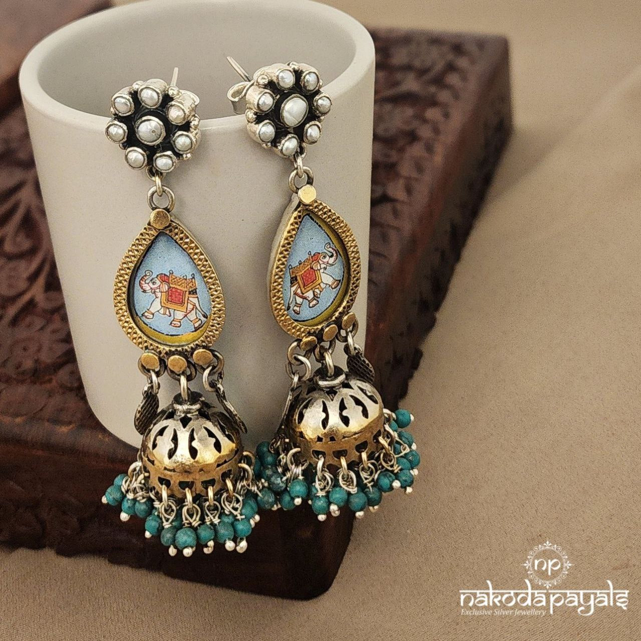 Elephant Painted Dual Tone Jhumka (Dt1112)