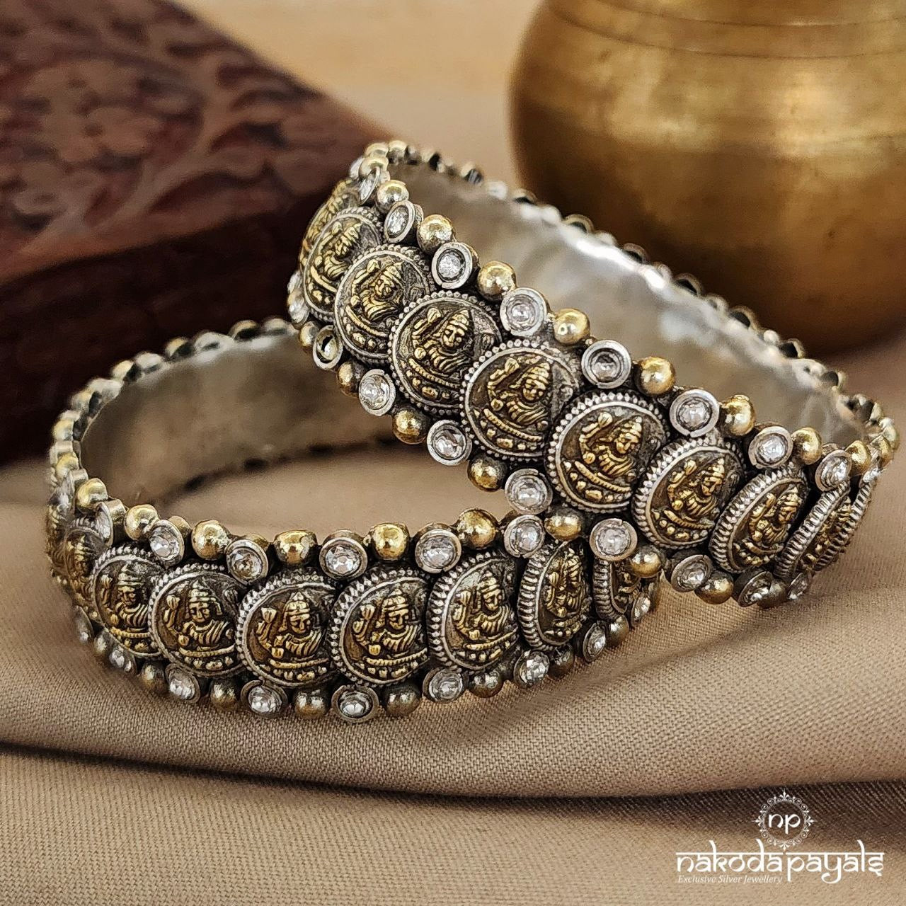 Overlapping Lakshmi Coins Dual Tone Bangle Pair 2.2 (K5042)