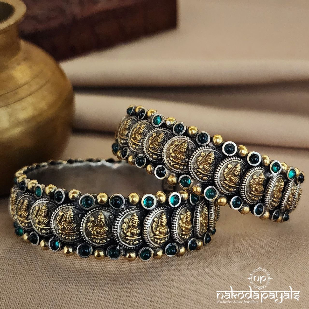 Greeny Coins Dual Tone Bangle Pair 2.4 (K5037)