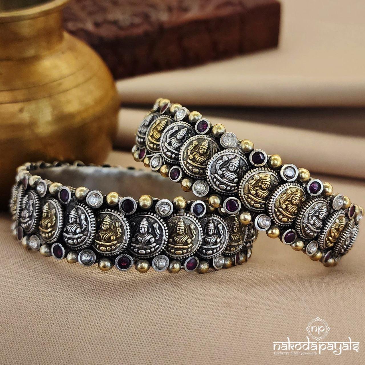 Conjoining Coins Dual Tone Bangle Pair 2.6 (K5041)