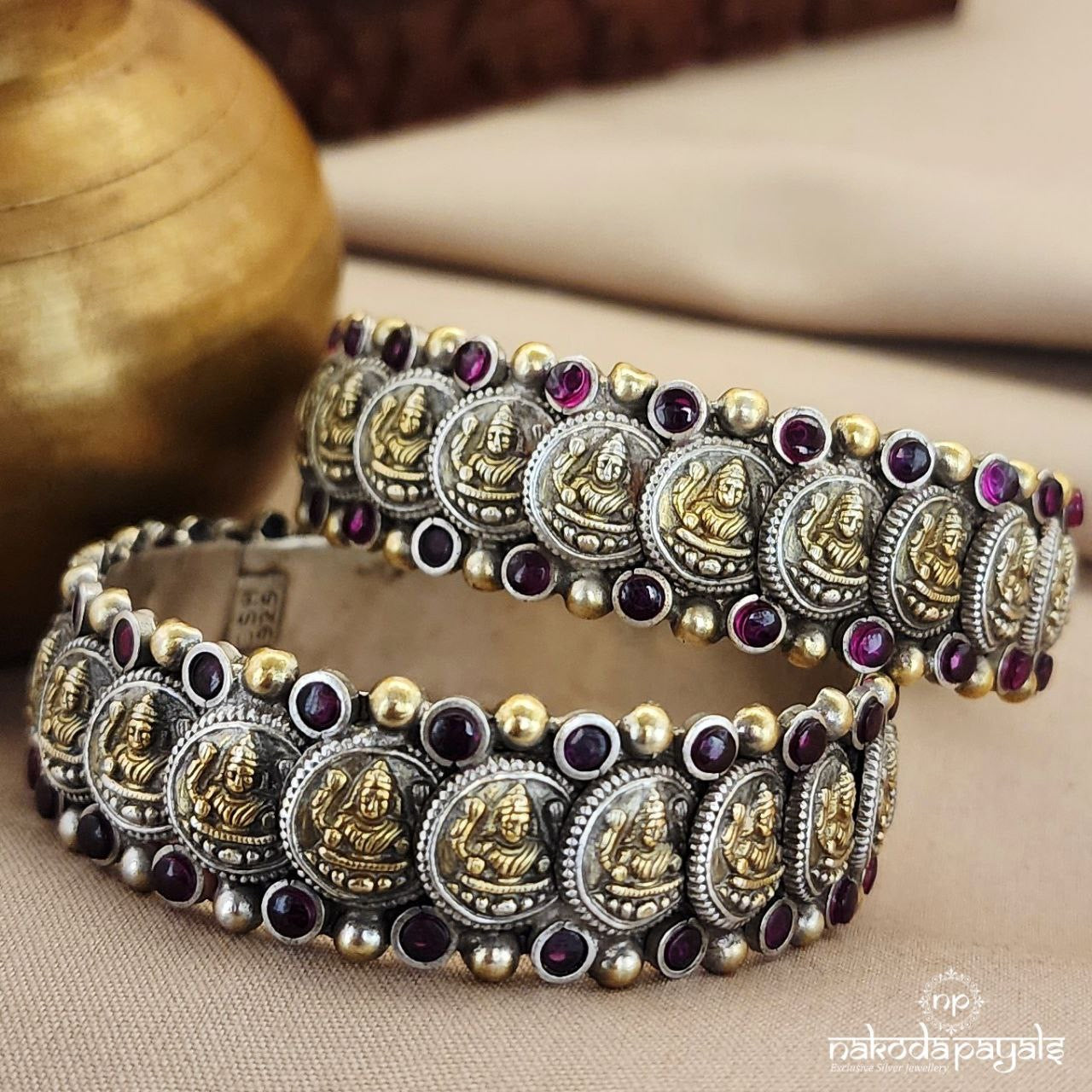 Pink Layered Coins Dual Tone Bangle Pair 2.2 (K5039)