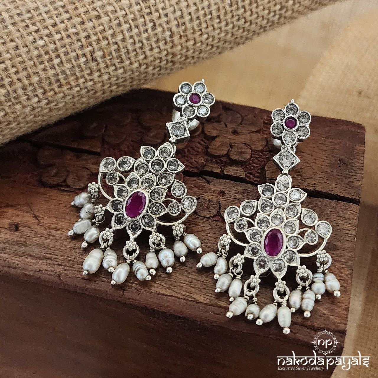 White Leaf Pearl Drops Chandbali (C3090)
