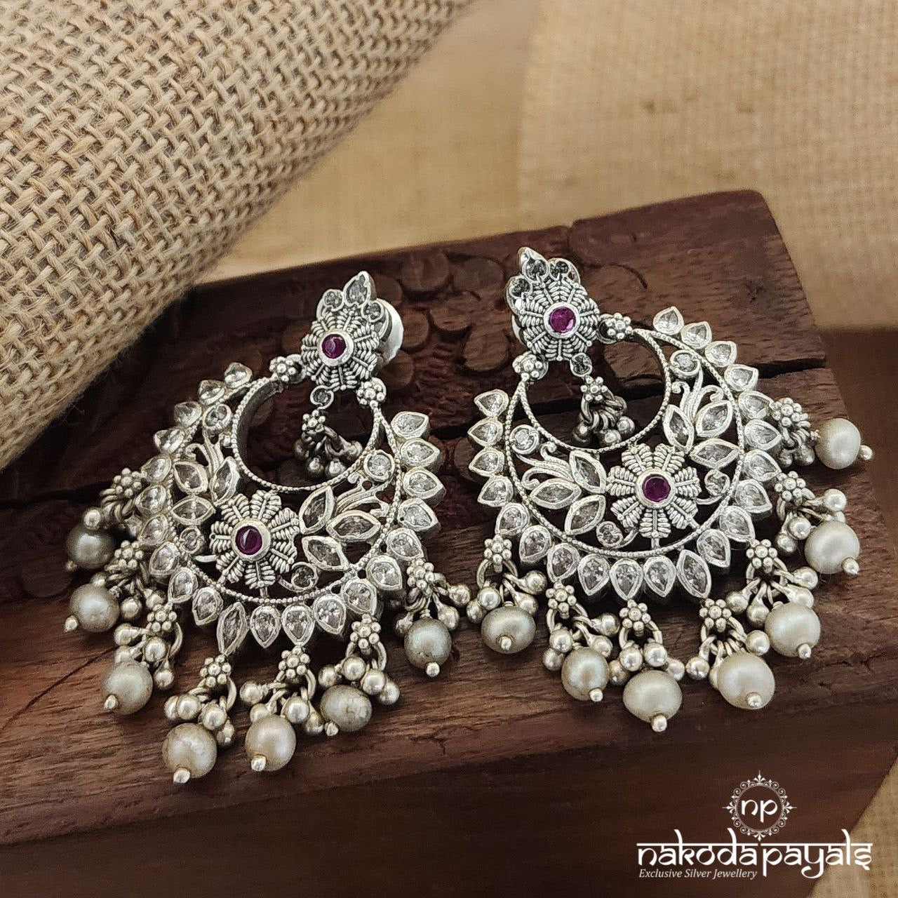 Pink Flower Pearl Drops Chandbali (C3093)