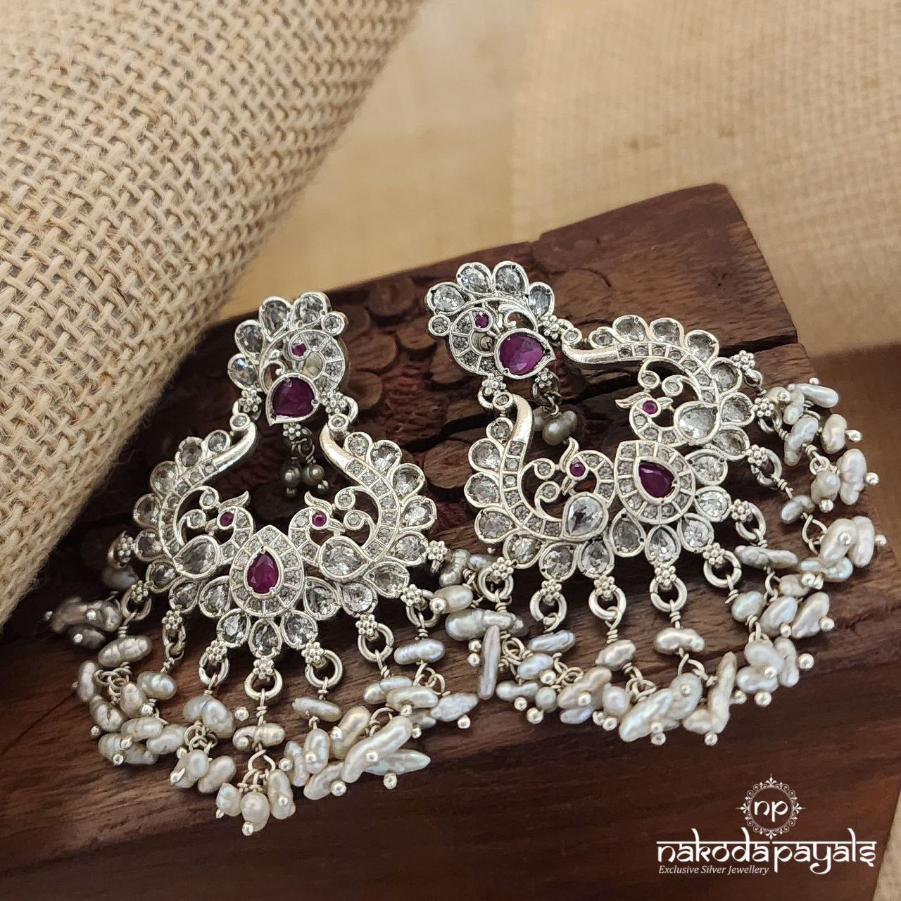 Pink Pearly Twin Peacock Chandbali (C3083)