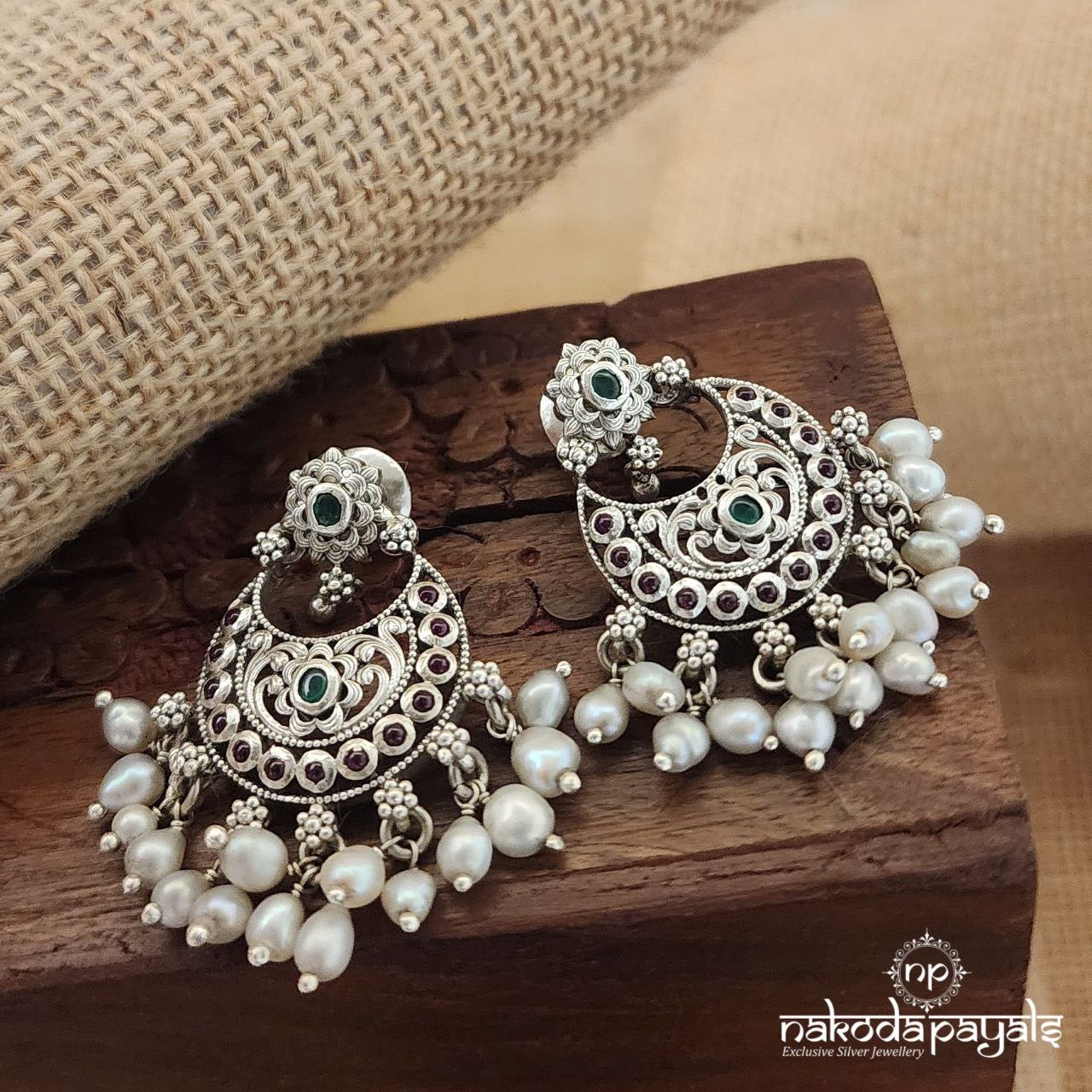 Subtle Green Pearly Chandbali (C3103)