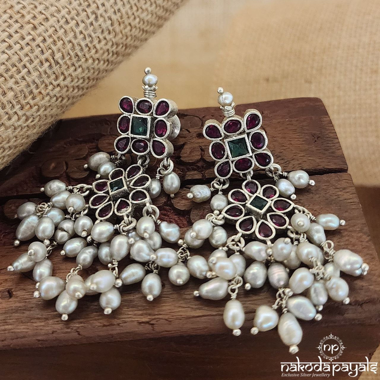 Ruby Floral Pearl Drops Chandbali (C3078)