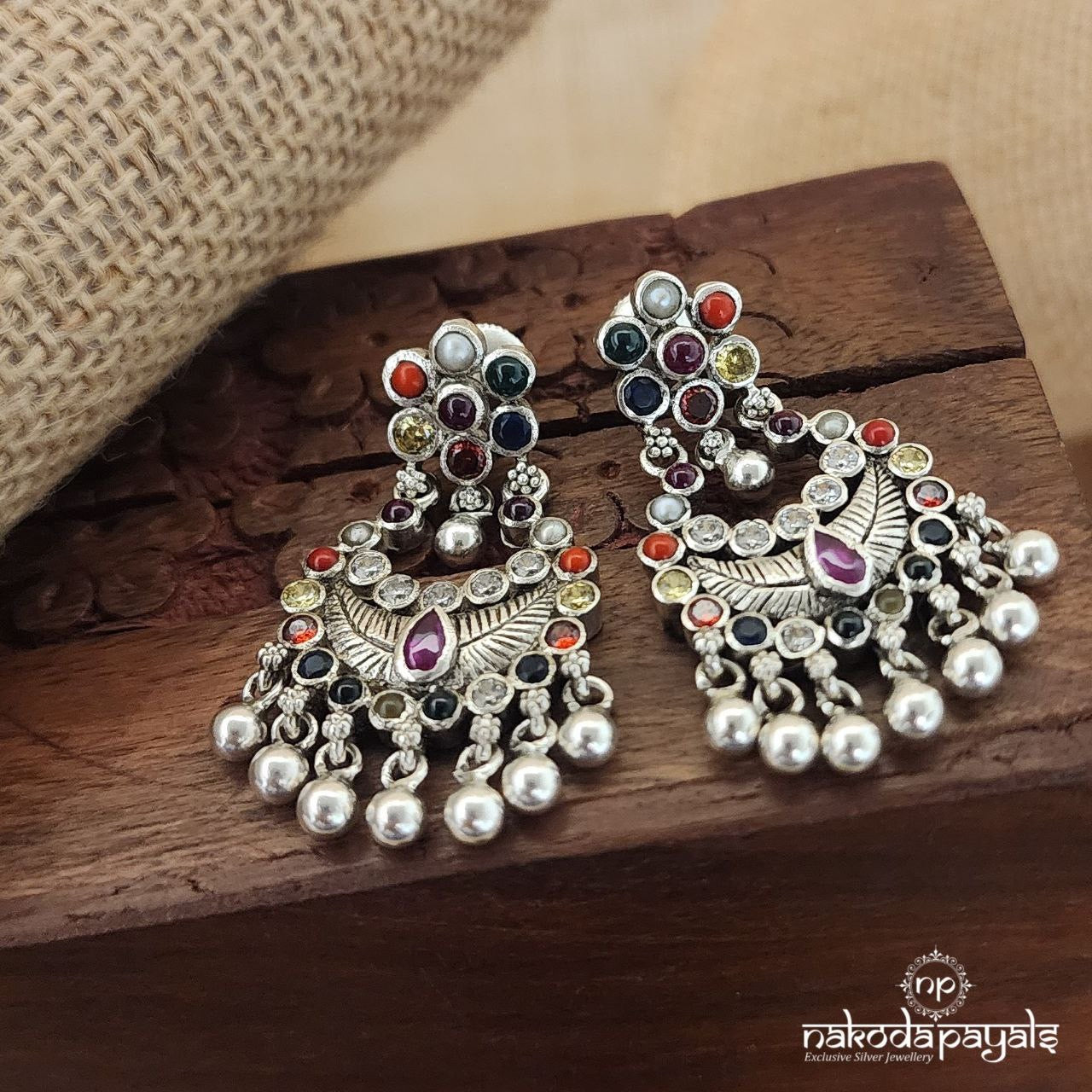 Pink Leaf Navratna Chandbali (C3098)