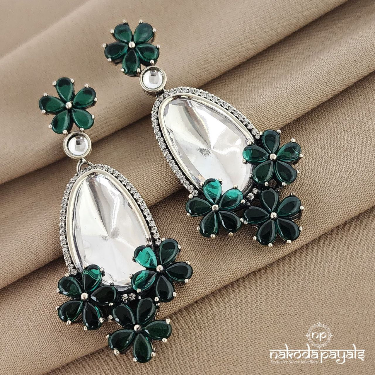 Green Flowers on Zircon Chandbali (C7207)