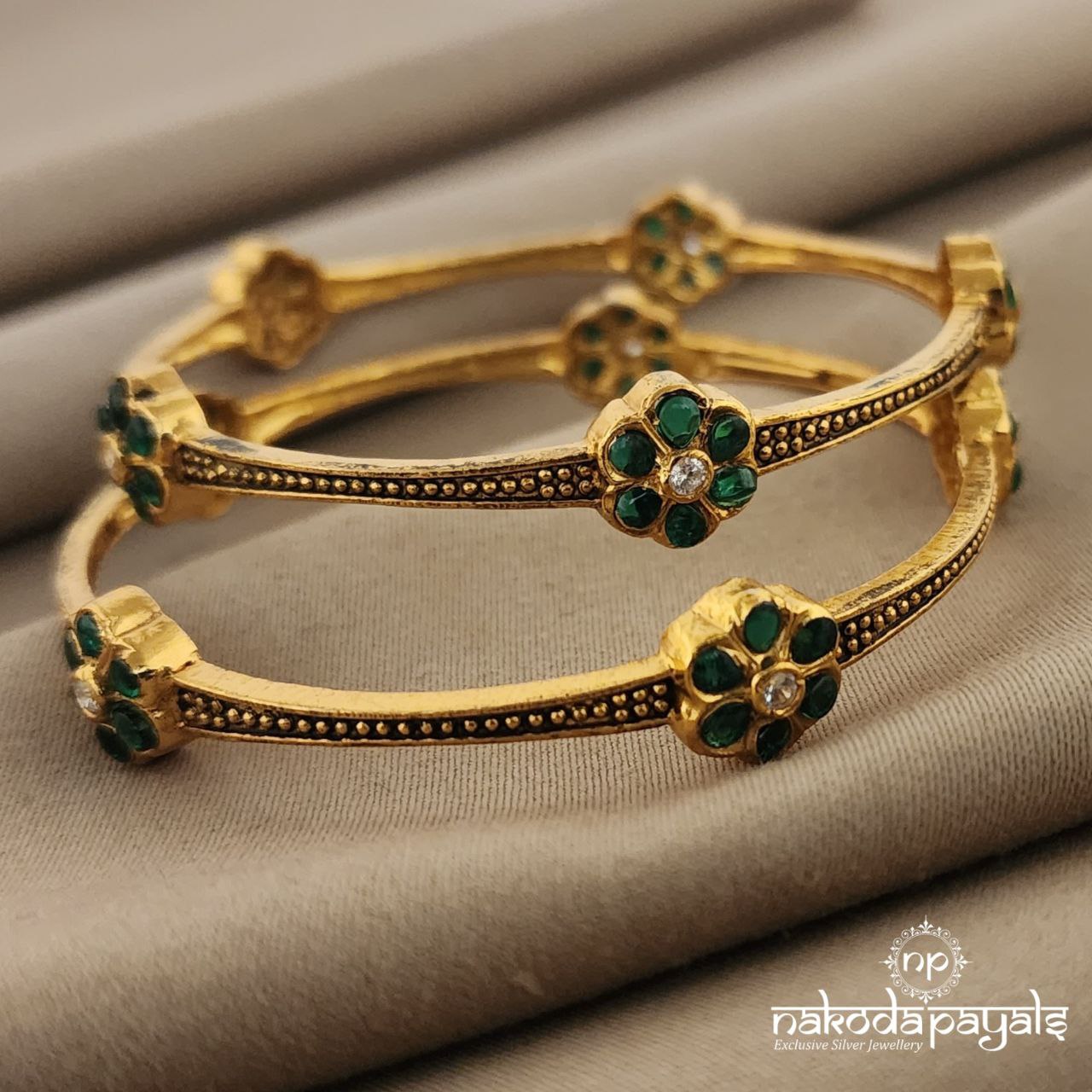 Green Floral Bangle Pair (GK2363) 2.4