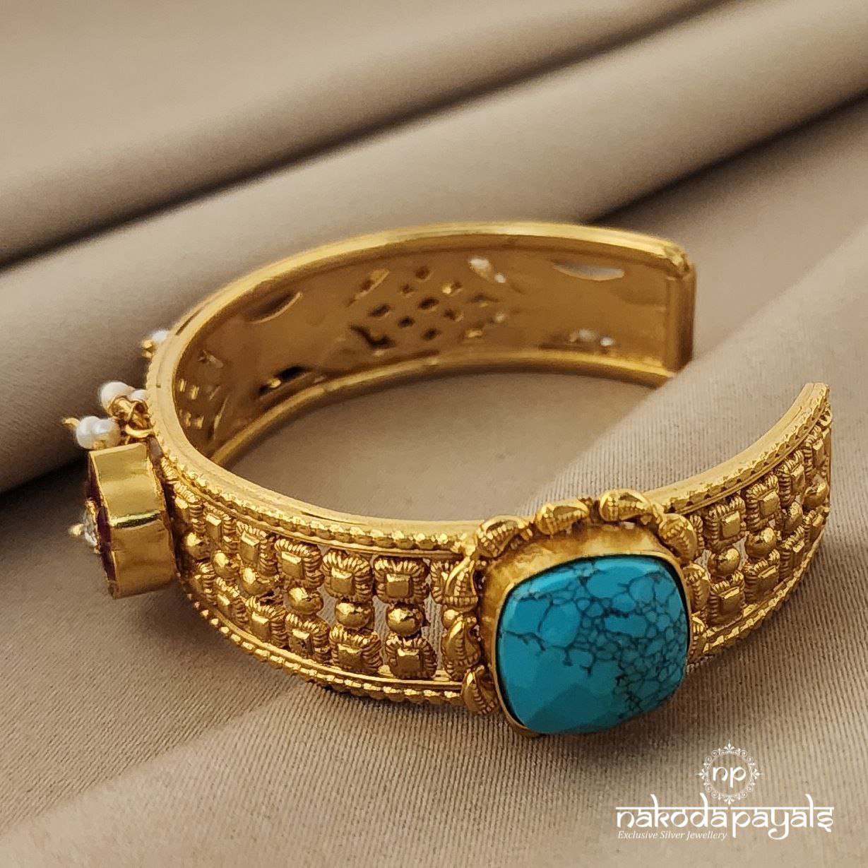 Turquoise Kundan Cuff Kada Single 2.6 (GK2375)