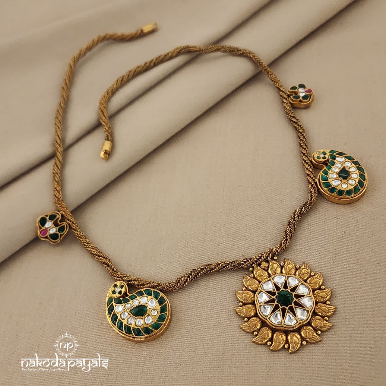 Green Kundan Mango Rope Neckpiece (GN6225)