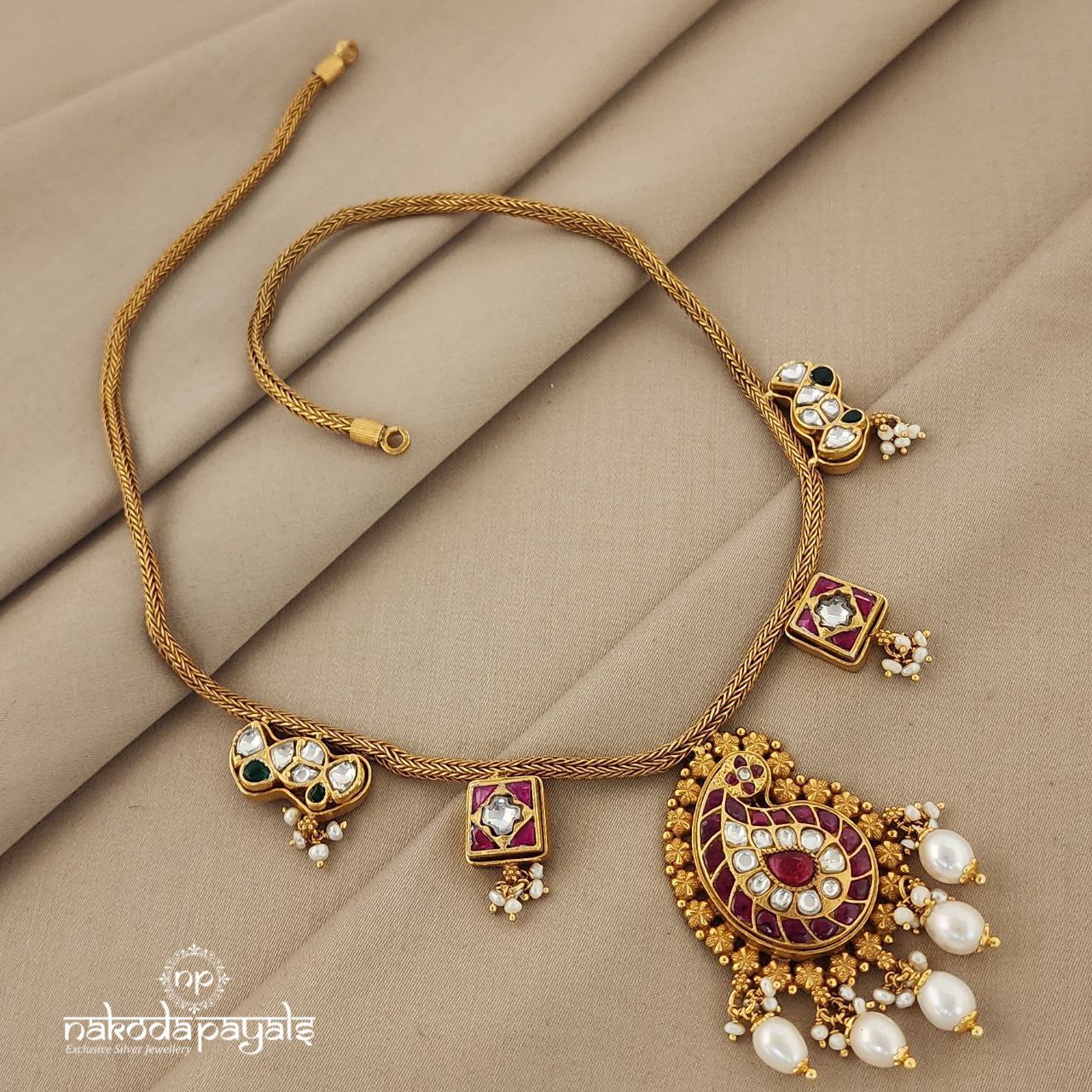 Red Kundan Mango Rope Neckpiece (Gn6226)