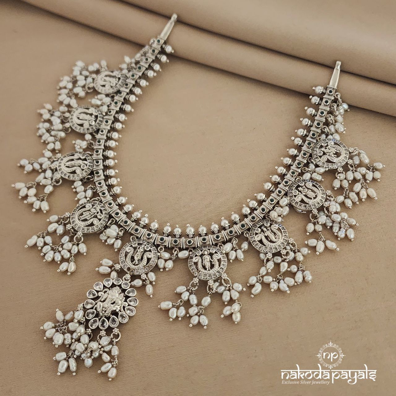 Dashavatara White Guttapusalu Neckpiece(N8577)