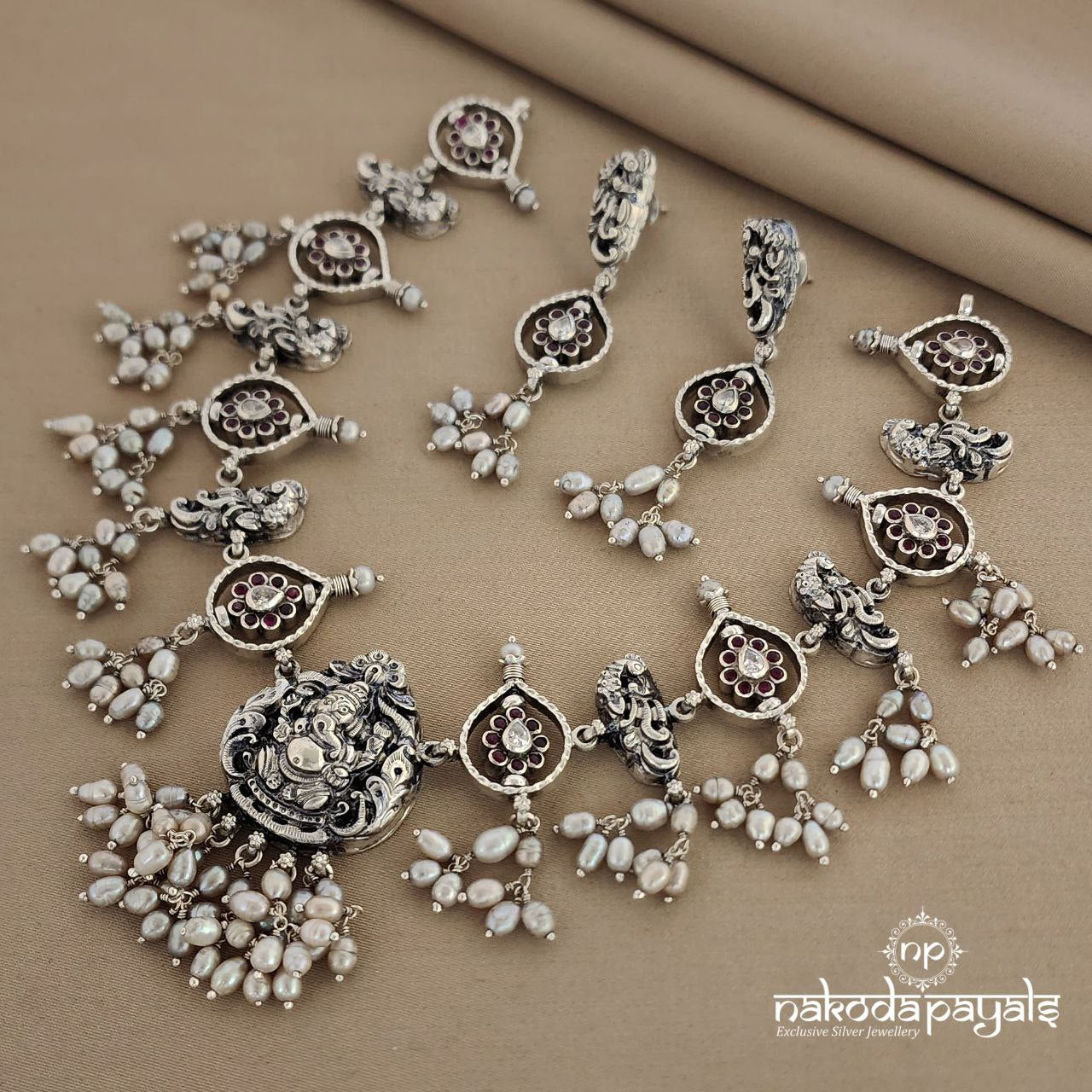 Reversible Flowers Peacock Guttapusalu With Earrings(N8580)