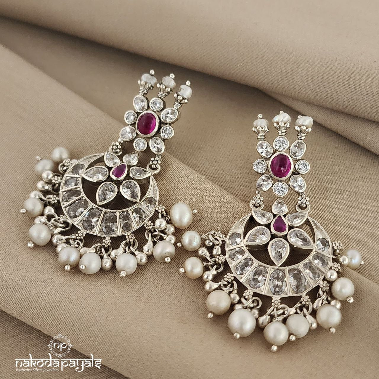 Pink Crescent Chandbali (C7322)
