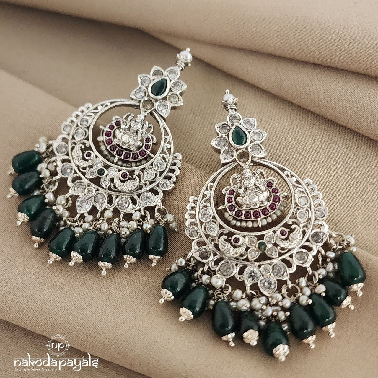 Divine Green Beads Lakshmi Earrings (C7339)