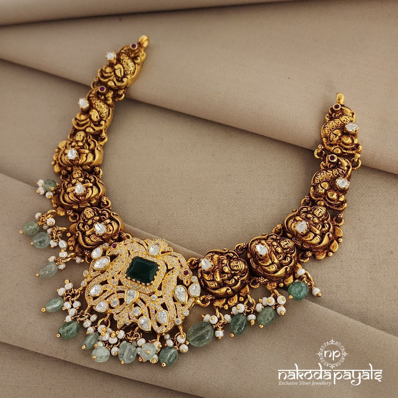 Green Peacock Lakshmi CZ Neckpiece (GN6254)