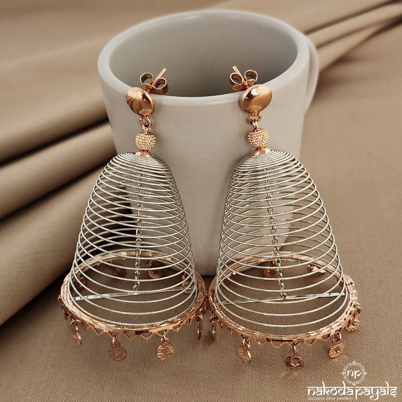 Gold Plated Rose Gold Jhumka Earrings Rose Gold Charms Spring