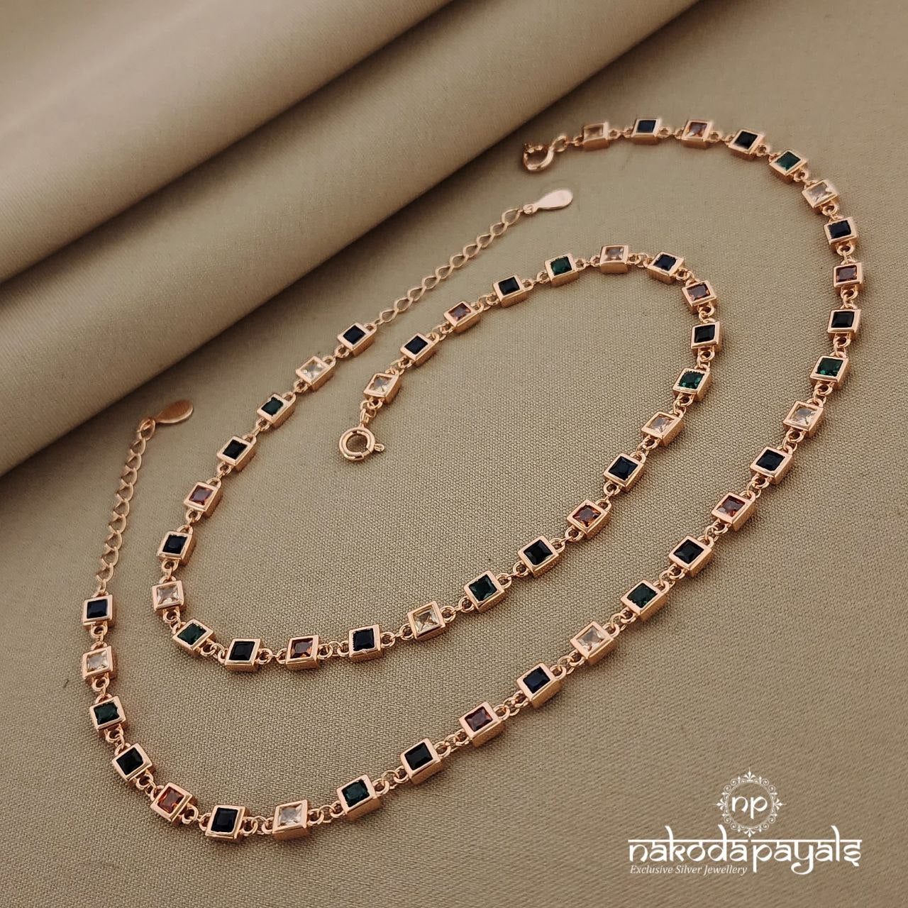 Variegated Cubical Rose Gold Anklets (A4653)