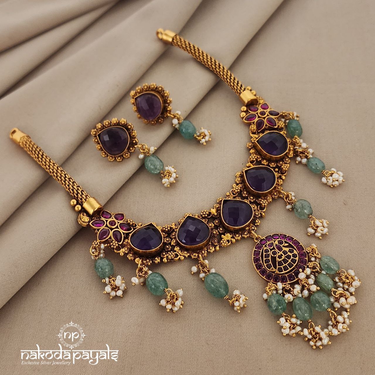 Amethyst Peacock Neckpiece With Earrings (GN6366)
