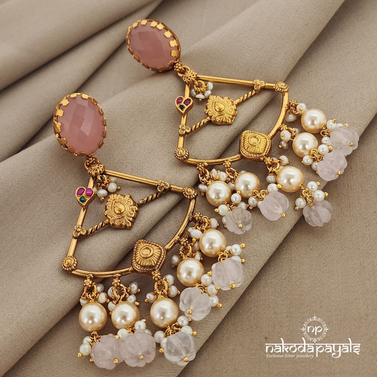 Transcendent Rose Quartz Chandbali (GE6342)