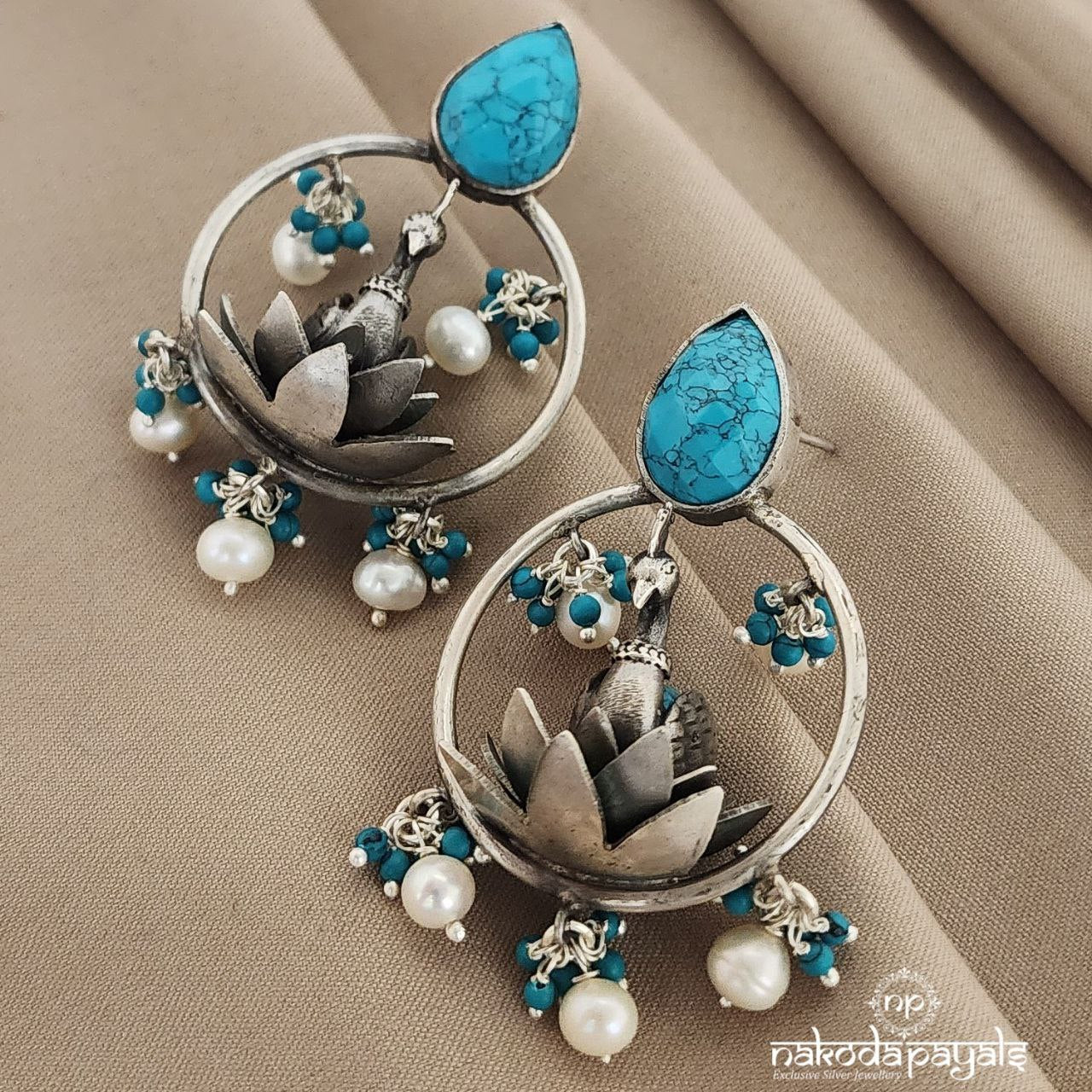 Turquoise Peacock Chandbali (C7427)
