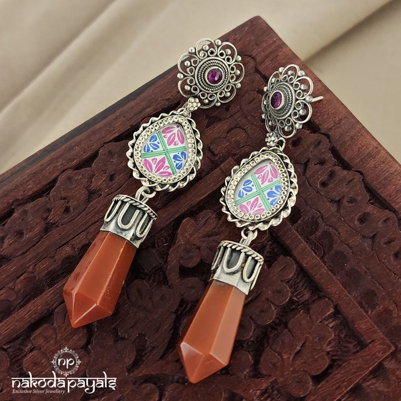 Garnet Painted Chandbali (C7464)