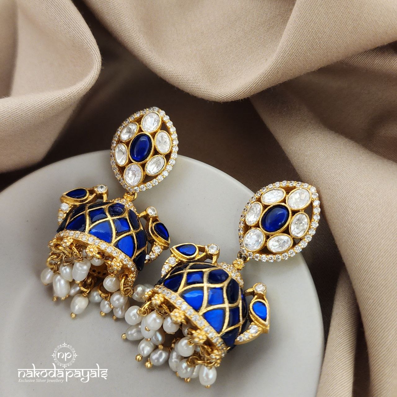 Oval Blue Moissanite Jhumka (GE6603)