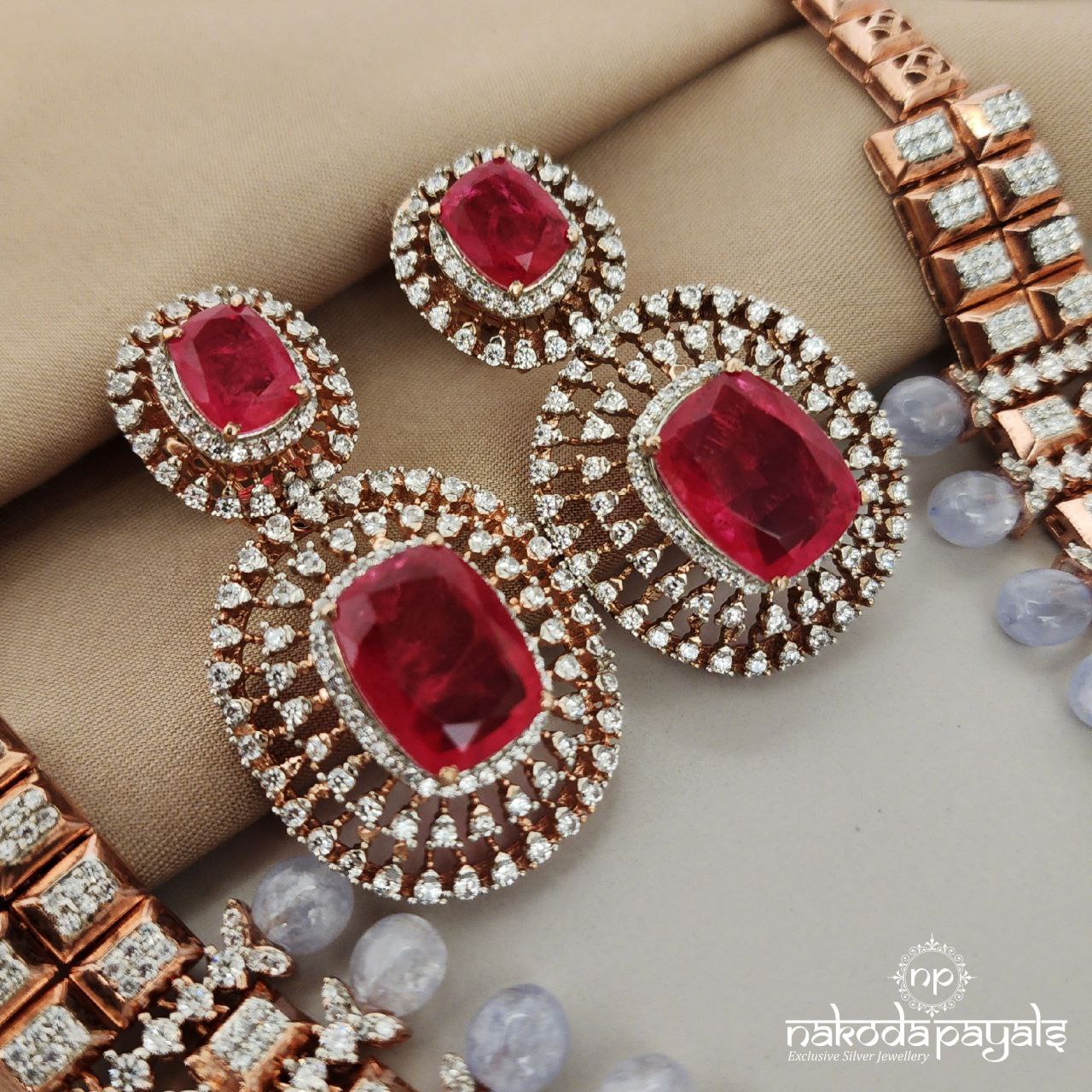 Rose Gold Rhodium Rani Haar With Earrings(GN6514)