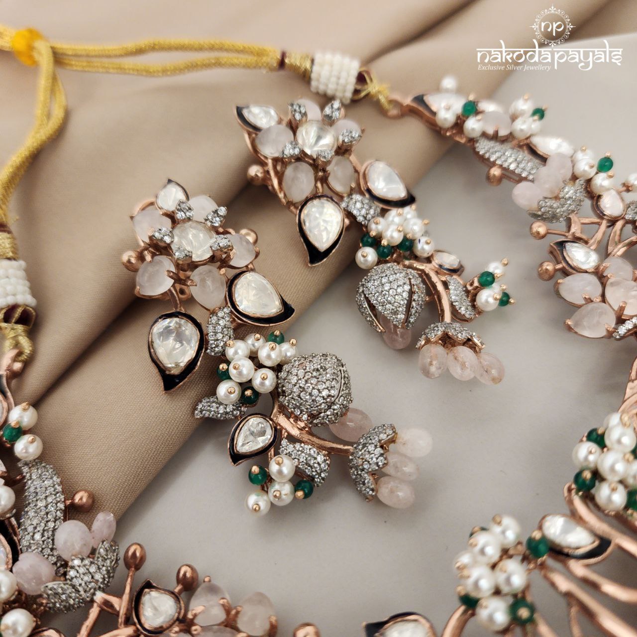 Exclusive rose Gold Moissanite Neckpiece With Earrings(GN6517)