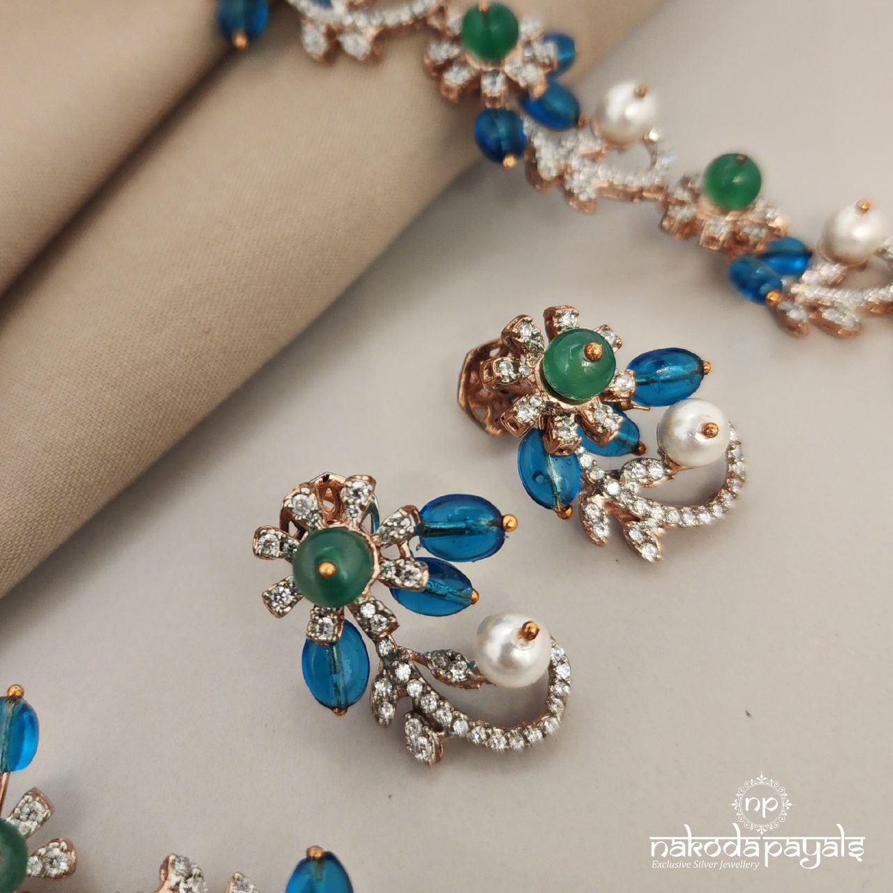 Twig Sequence Rosegold Neckpiece With Earrings(GN6520)