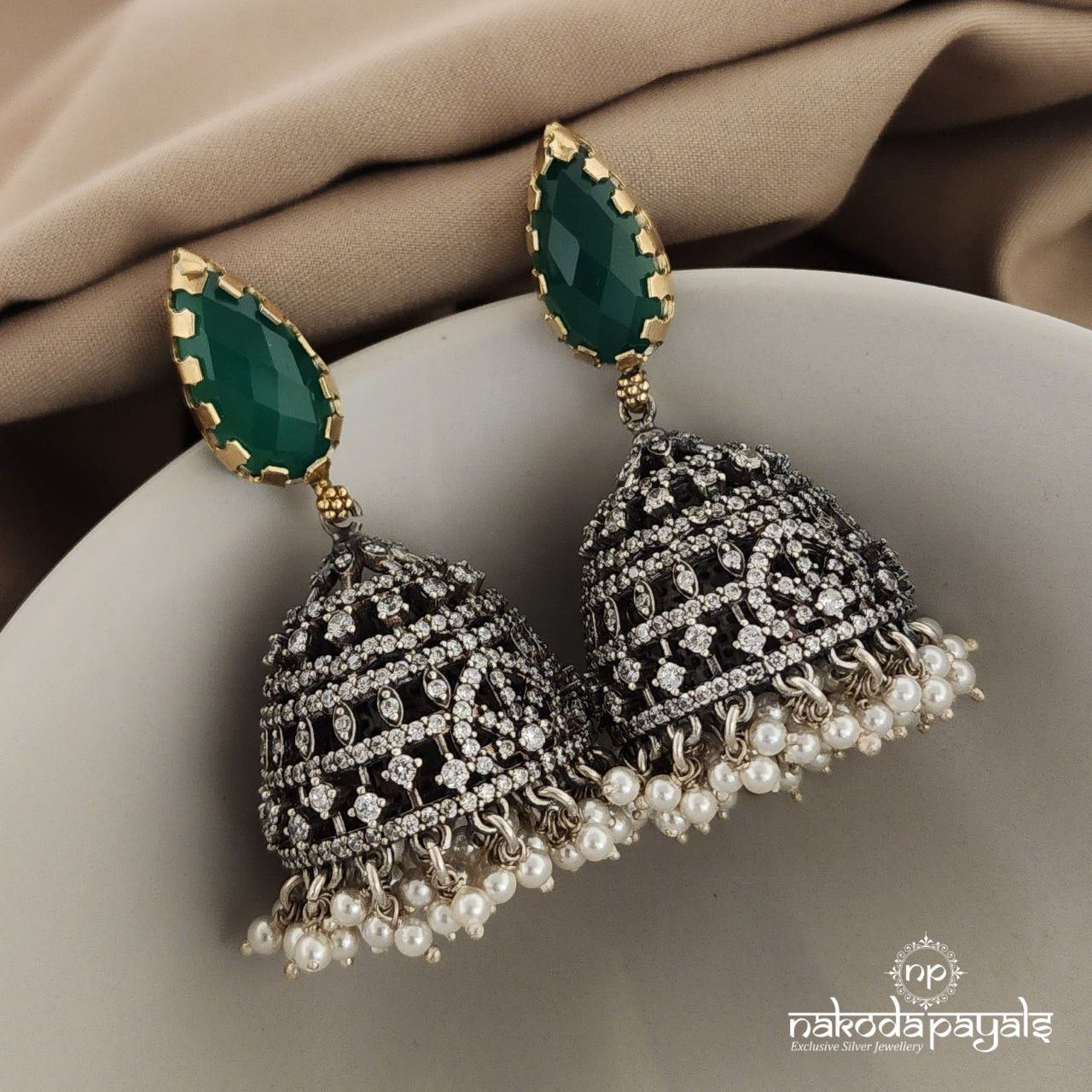 Green Drop CZ Jhumka (DT0990)