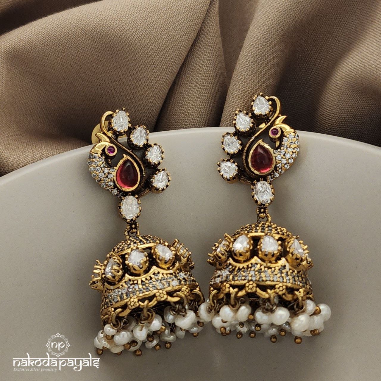 Beckoning Peacock Moissanite Jhumka (GE6684)