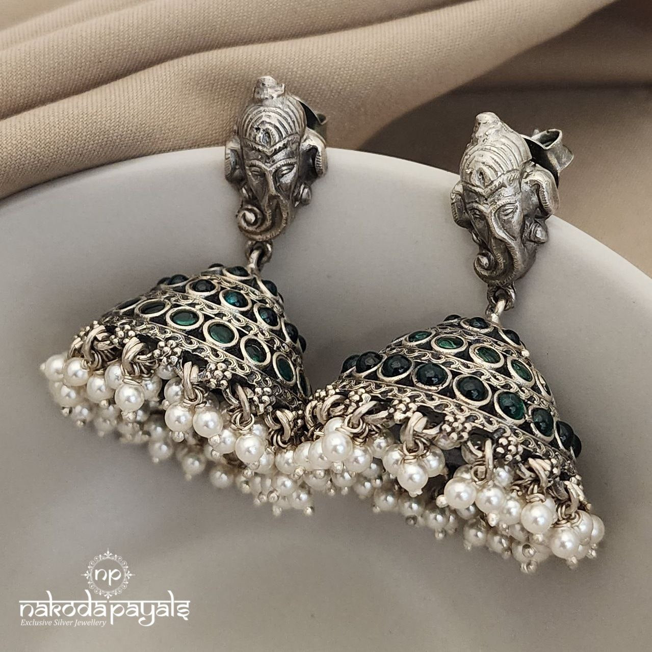 Green Ganesha Jhumka (J5204)