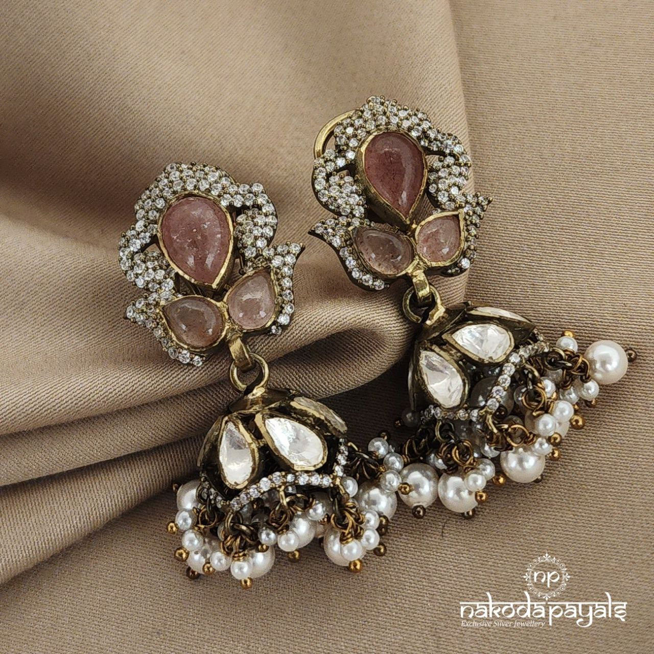 Rose Quartz Moissanite Jhumka (Ge6739)