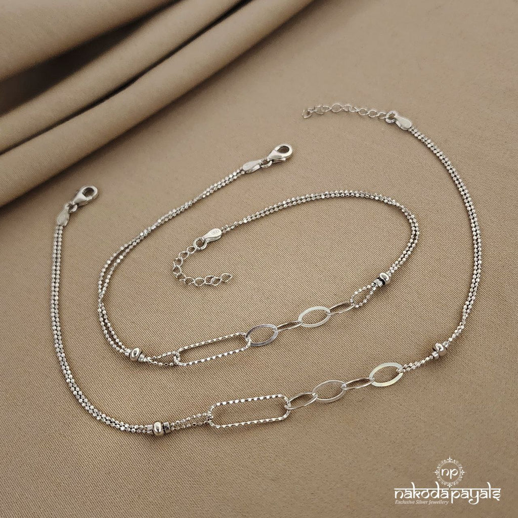 Linked Shapes Rhodium Anklets (A4633)