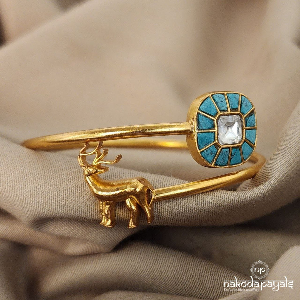 Turquoise Tranquility Kada with Golden Deer (Gk2425)