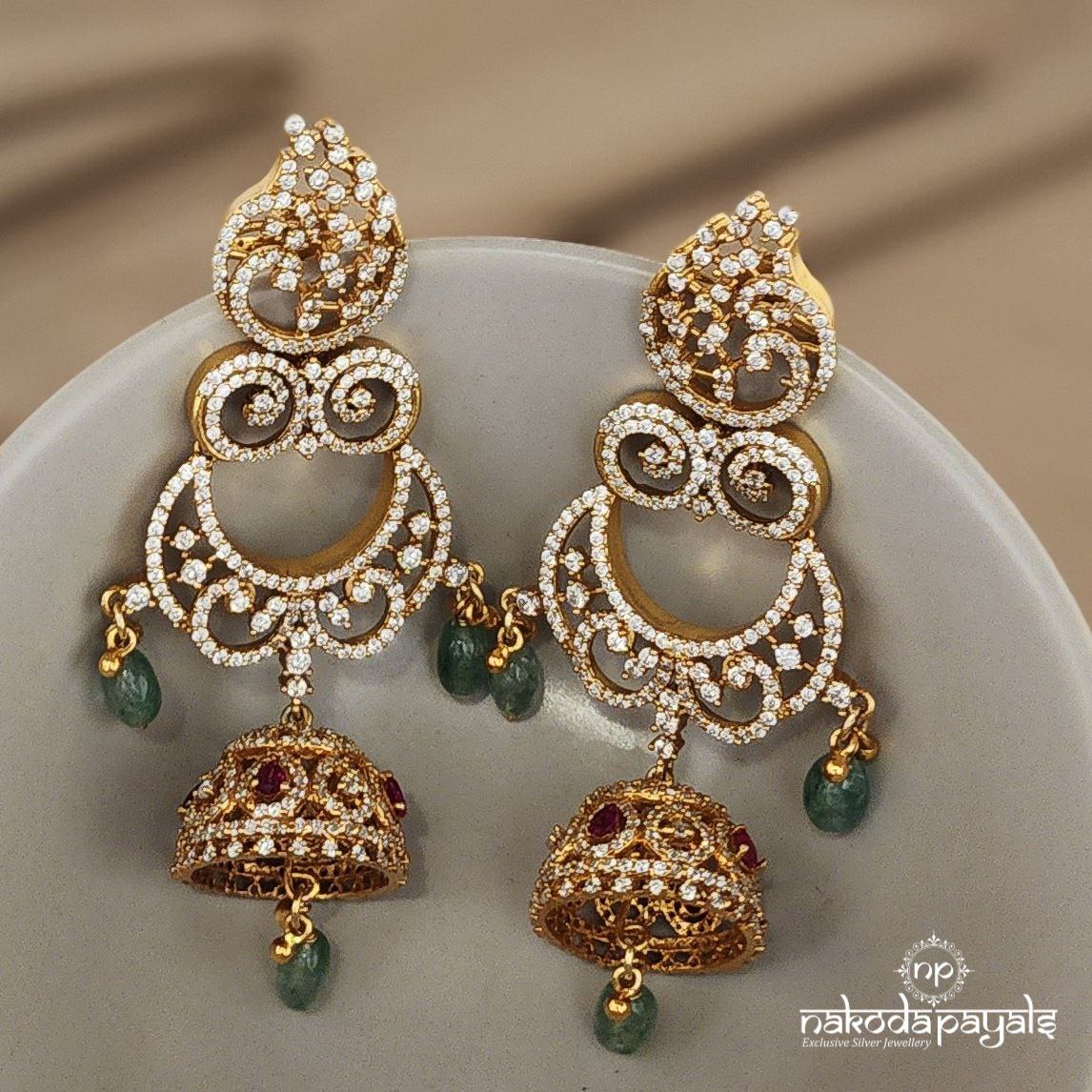 Golden Glow Jhumka with Jade Accent (Ge6896)