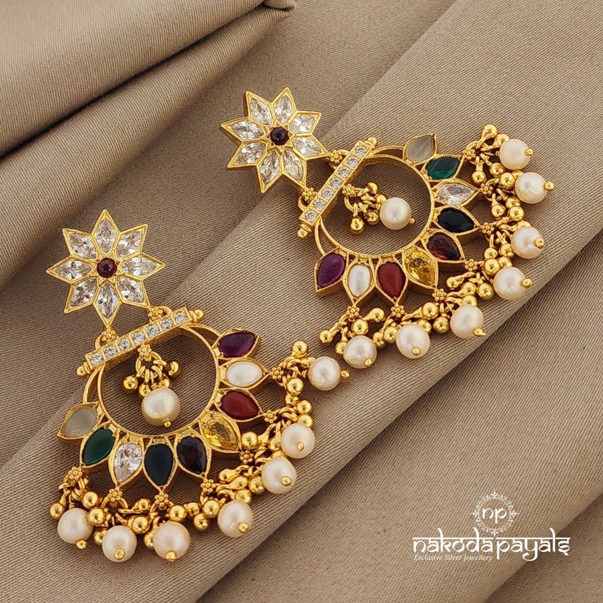 Navaratna Floral Radiance Chandbali (Ge6888)