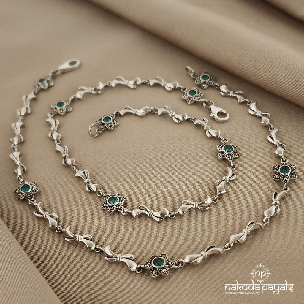 Greeny Floweral Marcasite Anklets(A4876)