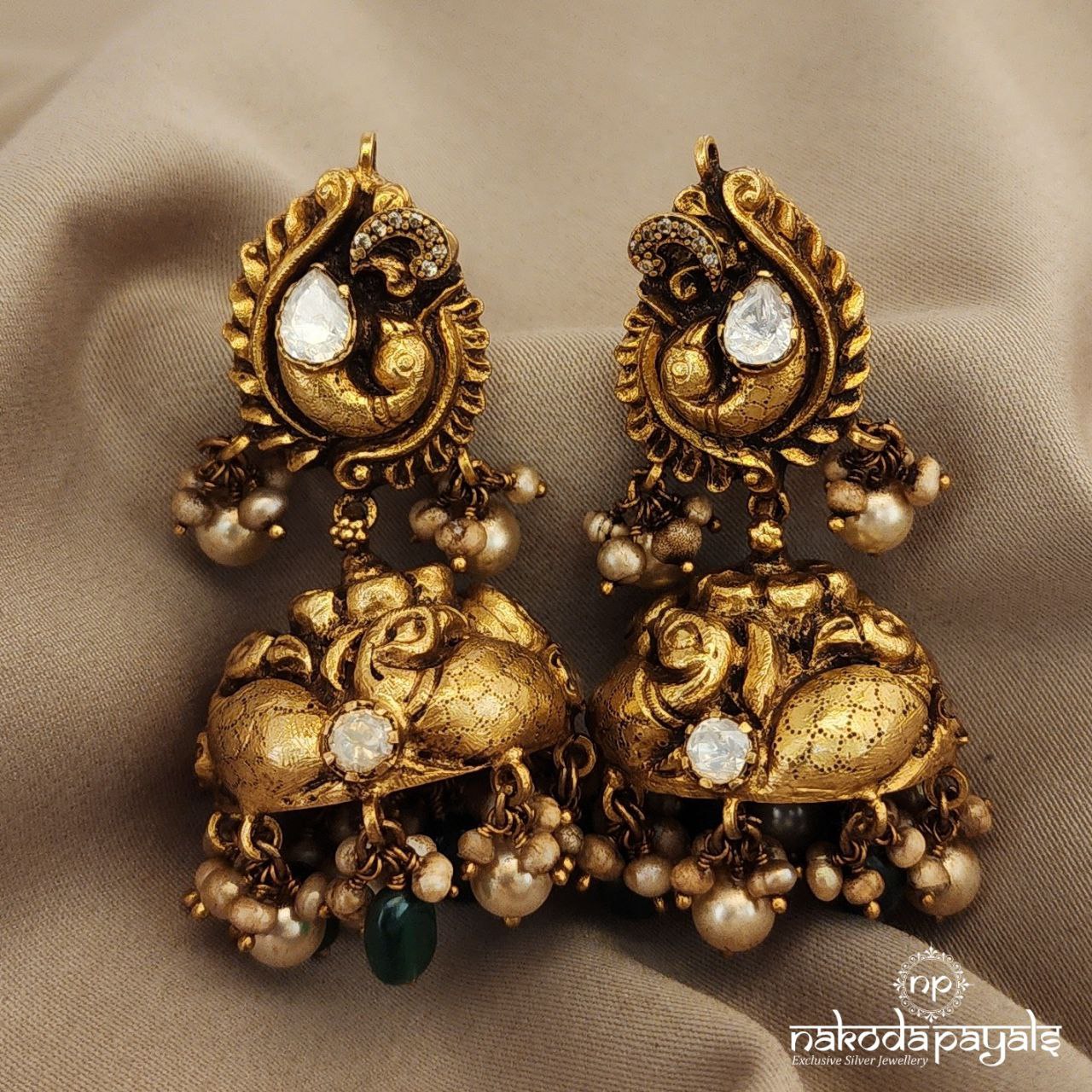 Peacock Elegance Moissanite Jhumka (Ge6923)
