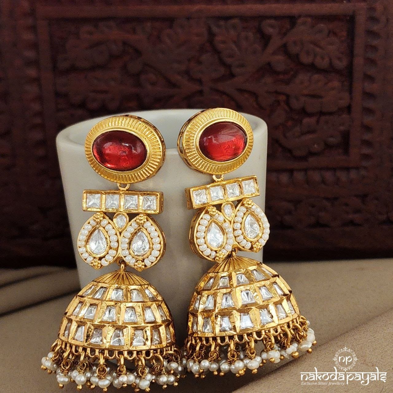 Beautiful Ruby With Polki Jhumka (Ge7148)